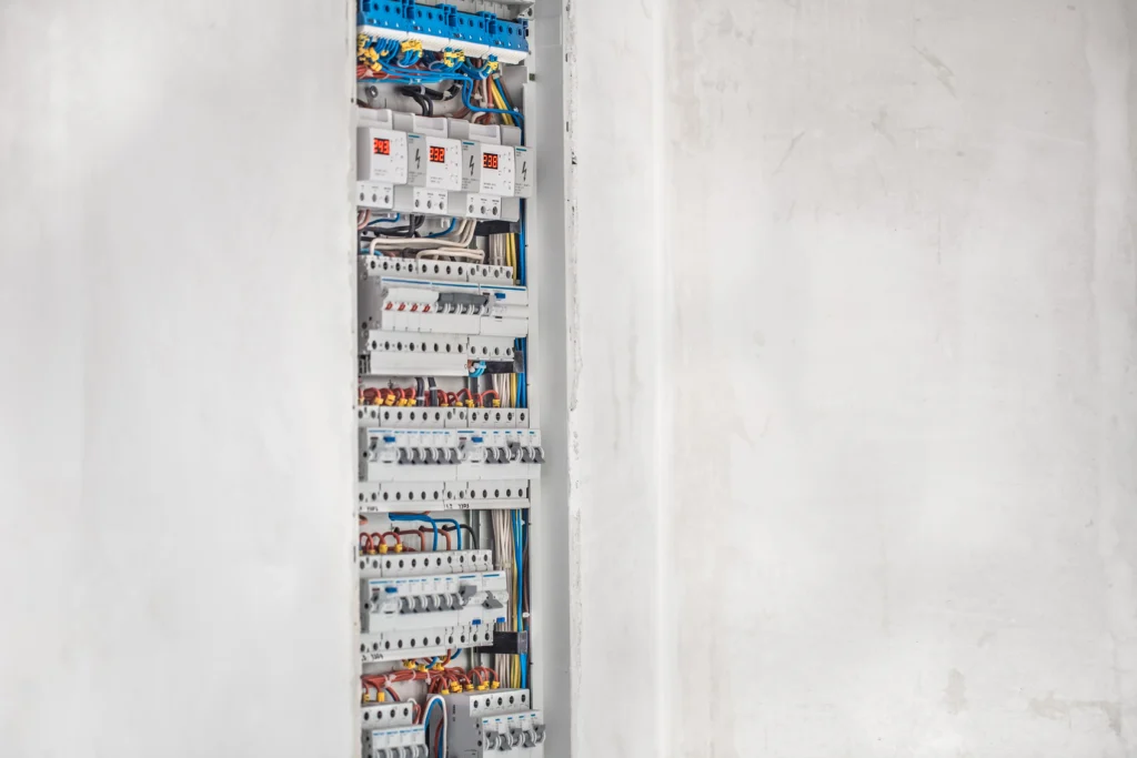 electrician-switchboard-with-fuses-connection-installation-electrical-panel-with-modern-equipment-concept-complex-work